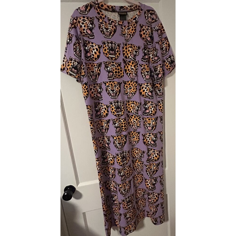Nooworks Jersey Cheetah Head Maxi Dress Rare XL Made USA Punk Pinup Maximalist - Picture 11 of 12